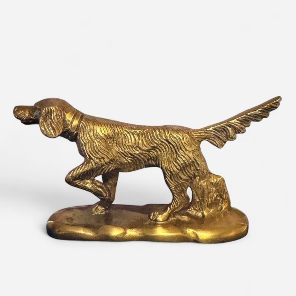 Vtg Brass Sporting Dog Figurine Setter Pointer Statue 6"‎ Desk Decor Paperweight